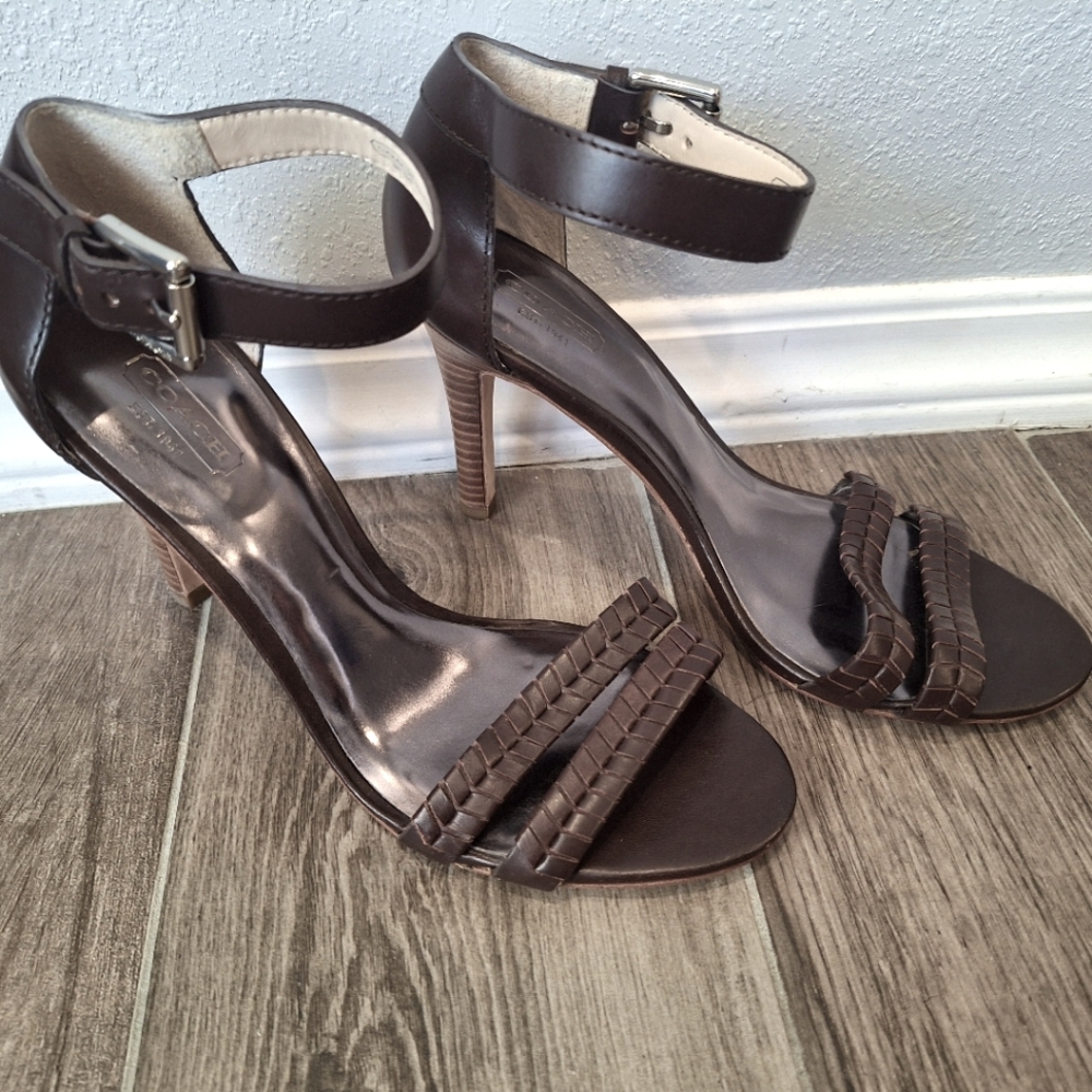 Coach Hally Strap Brown Leather Pump Sandal